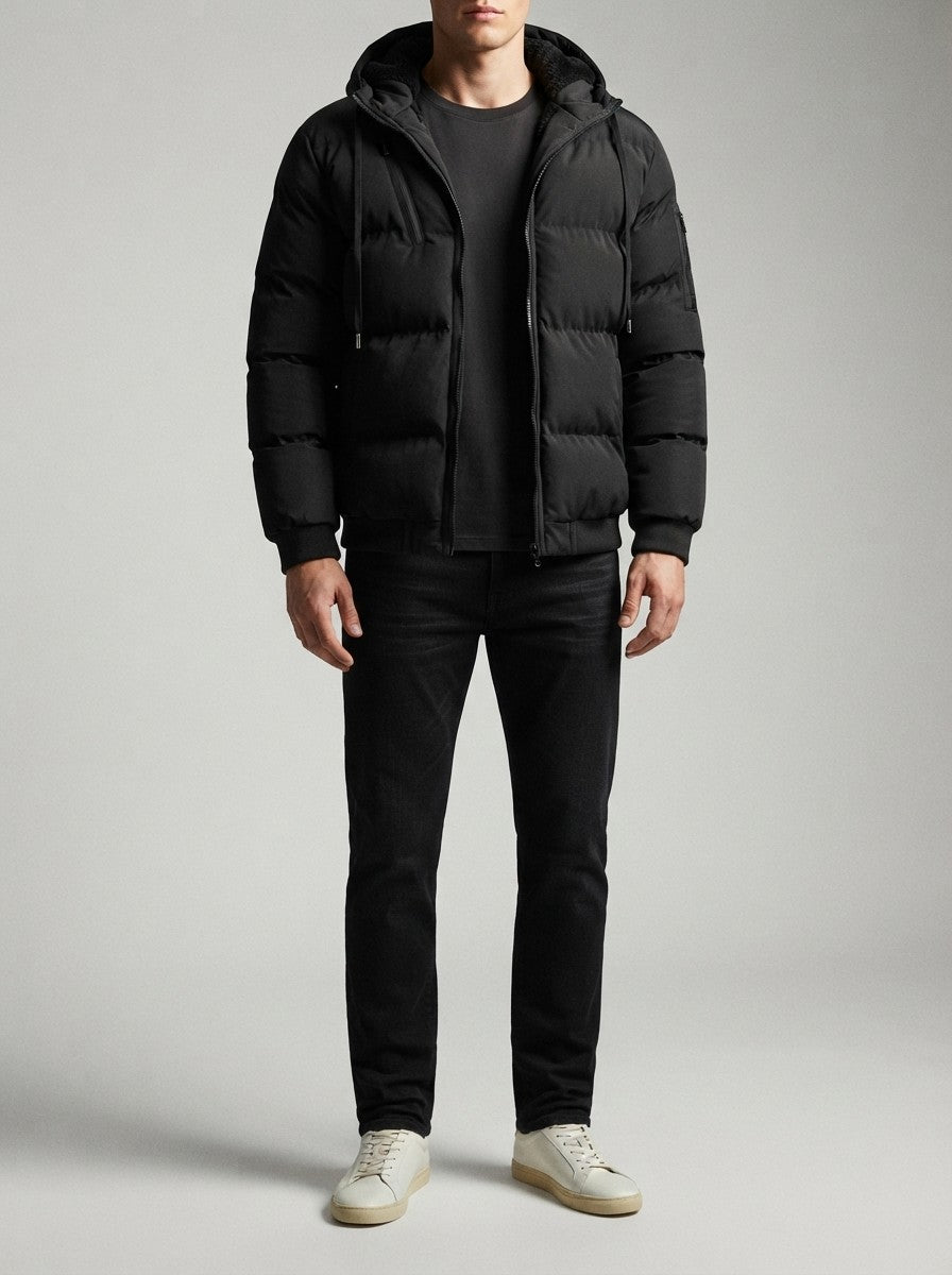 Men's Autumn Quilted Puffer Jacket with Fleece Lined Hood