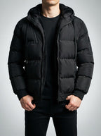 Men's Autumn Quilted Puffer Jacket with Fleece Lined Hood