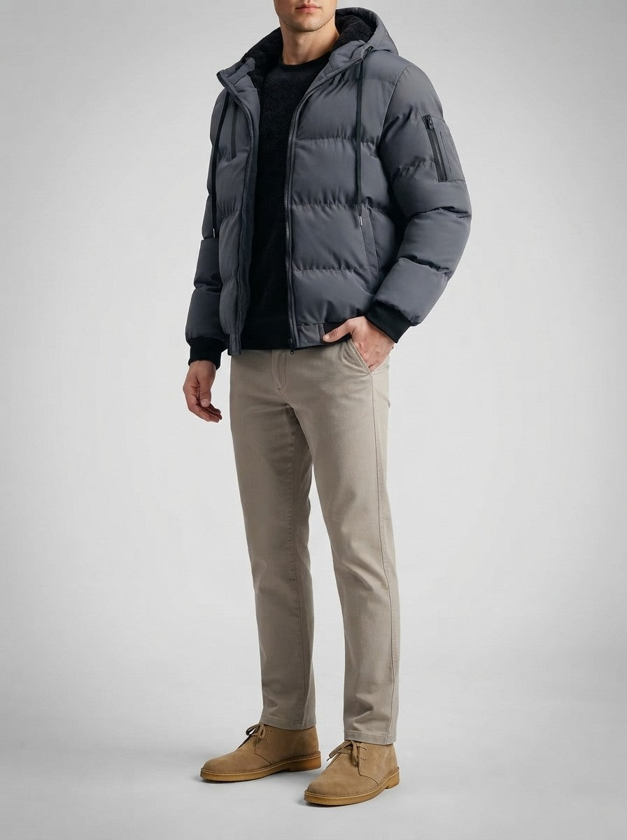 Men's Autumn Quilted Puffer Jacket with Fleece Lined Hood