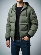 Men's Autumn Quilted Puffer Jacket with Removable Hood