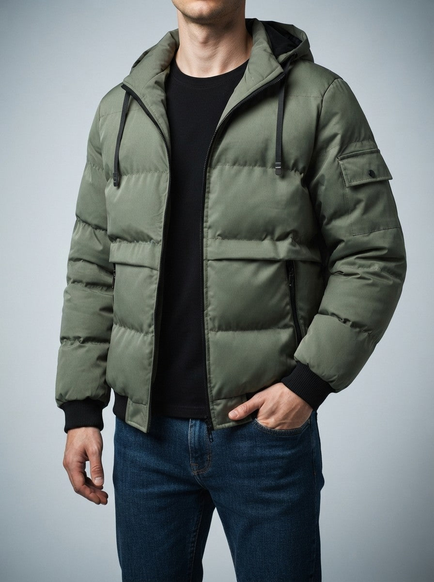 Men's Autumn Quilted Puffer Jacket with Removable Hood