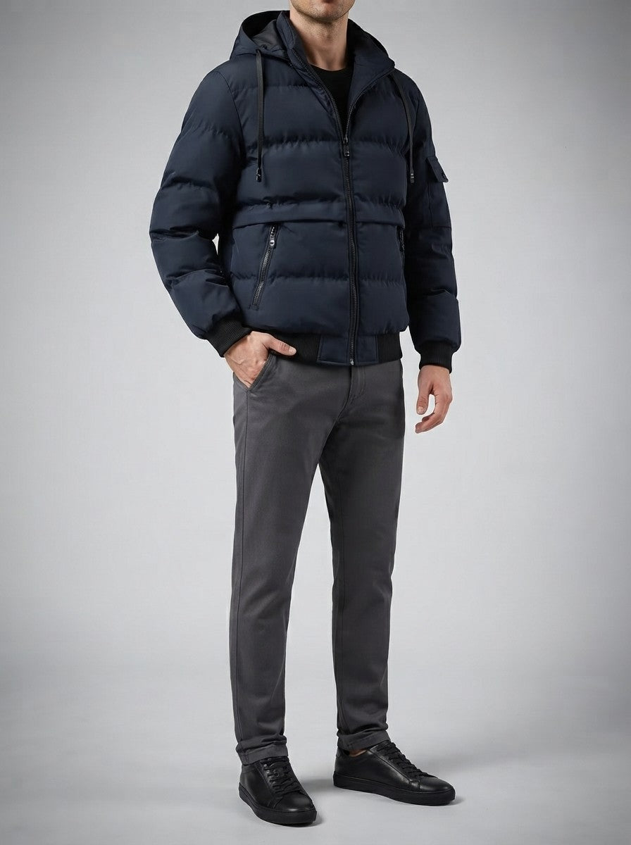 Men's Autumn Quilted Puffer Jacket with Removable Hood