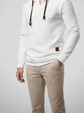 Men's Autumn Quilted Waffle Pullover Hoodie with Kangaroo Pocket