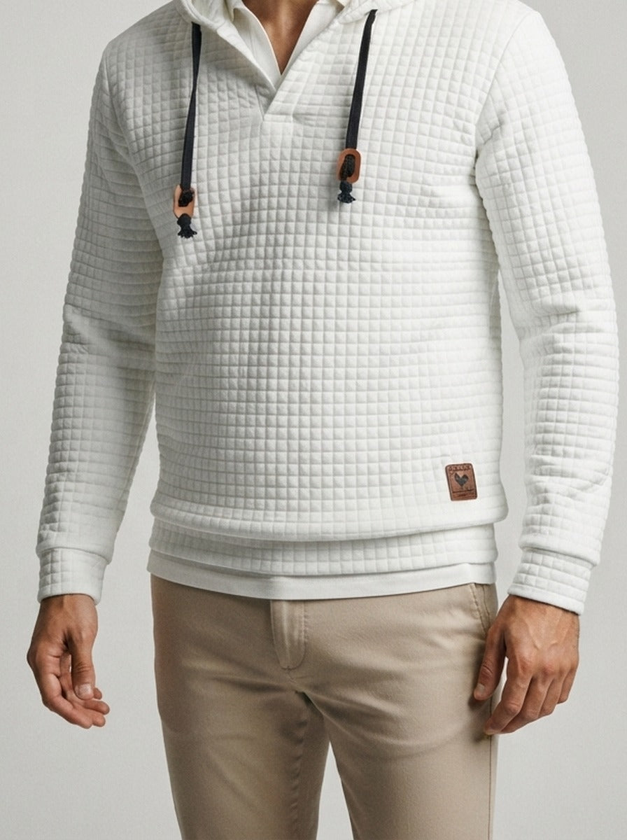 Men's Autumn Quilted Waffle Pullover Hoodie with Kangaroo Pocket
