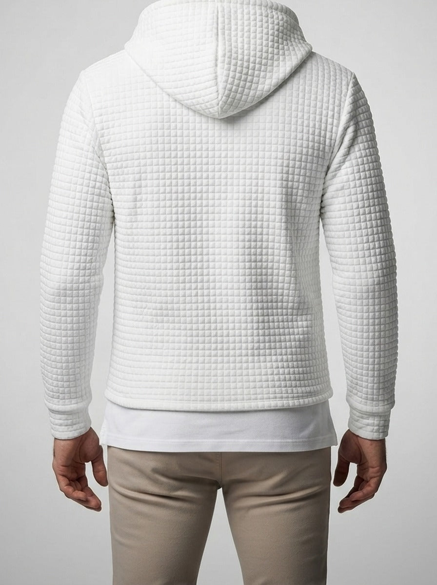 Men's Autumn Quilted Waffle Pullover Hoodie with Kangaroo Pocket