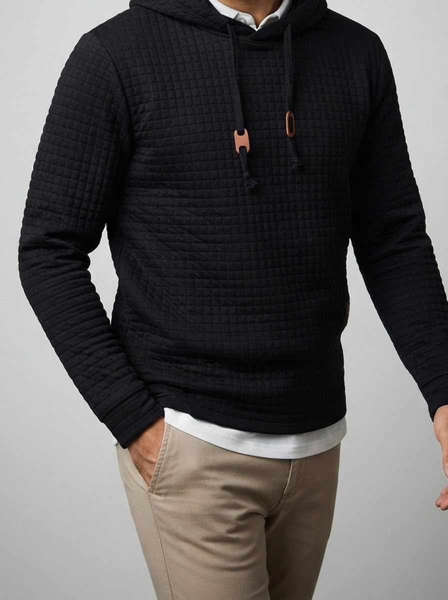Men's Autumn Quilted Waffle Pullover Hoodie with Kangaroo Pocket
