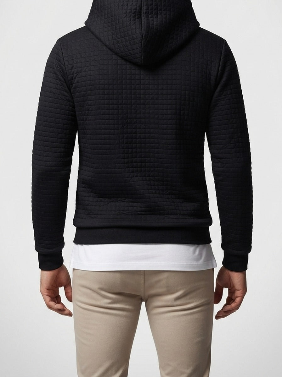 Men's Autumn Quilted Waffle Pullover Hoodie with Kangaroo Pocket