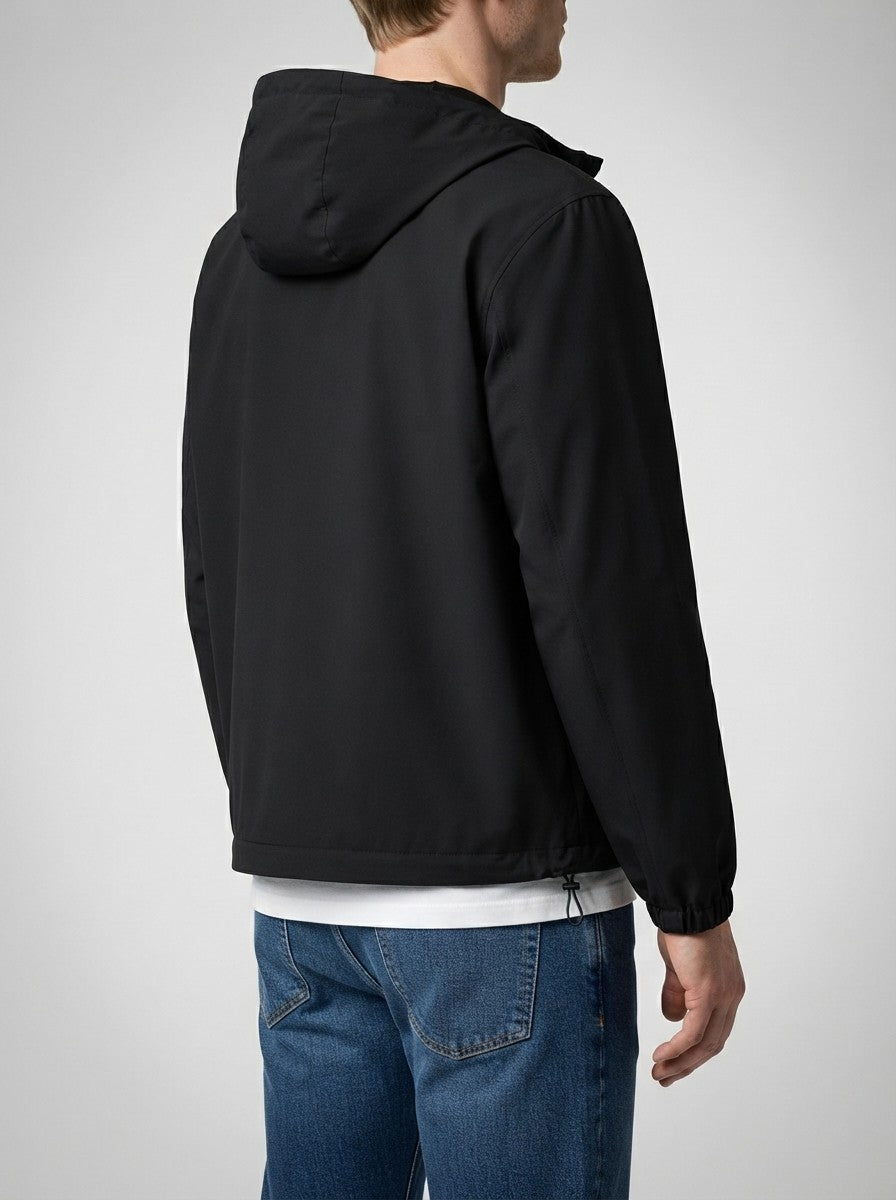 Men's Autumn Relaxed Fit Hooded Windbreaker with Contrast Piping