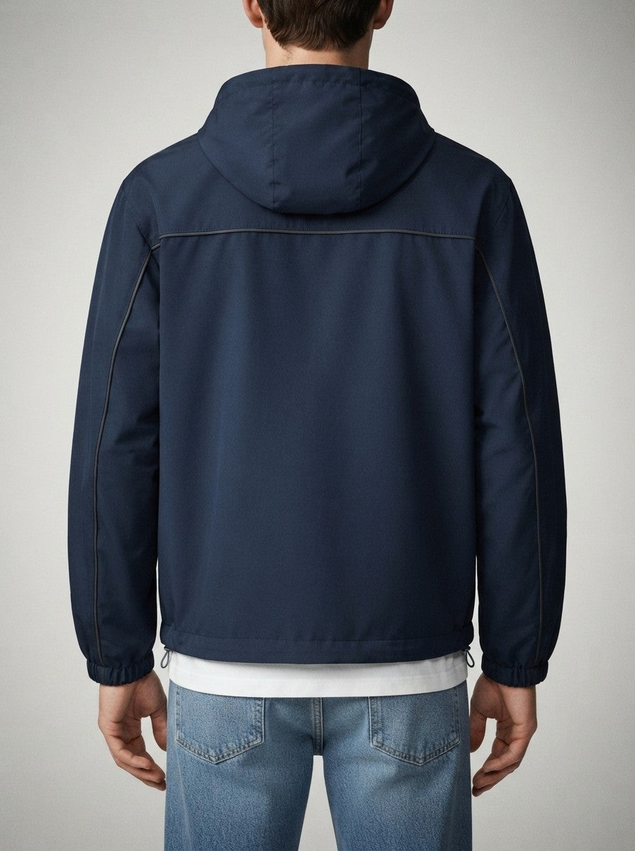 Men's Autumn Relaxed Fit Hooded Windbreaker with Contrast Piping