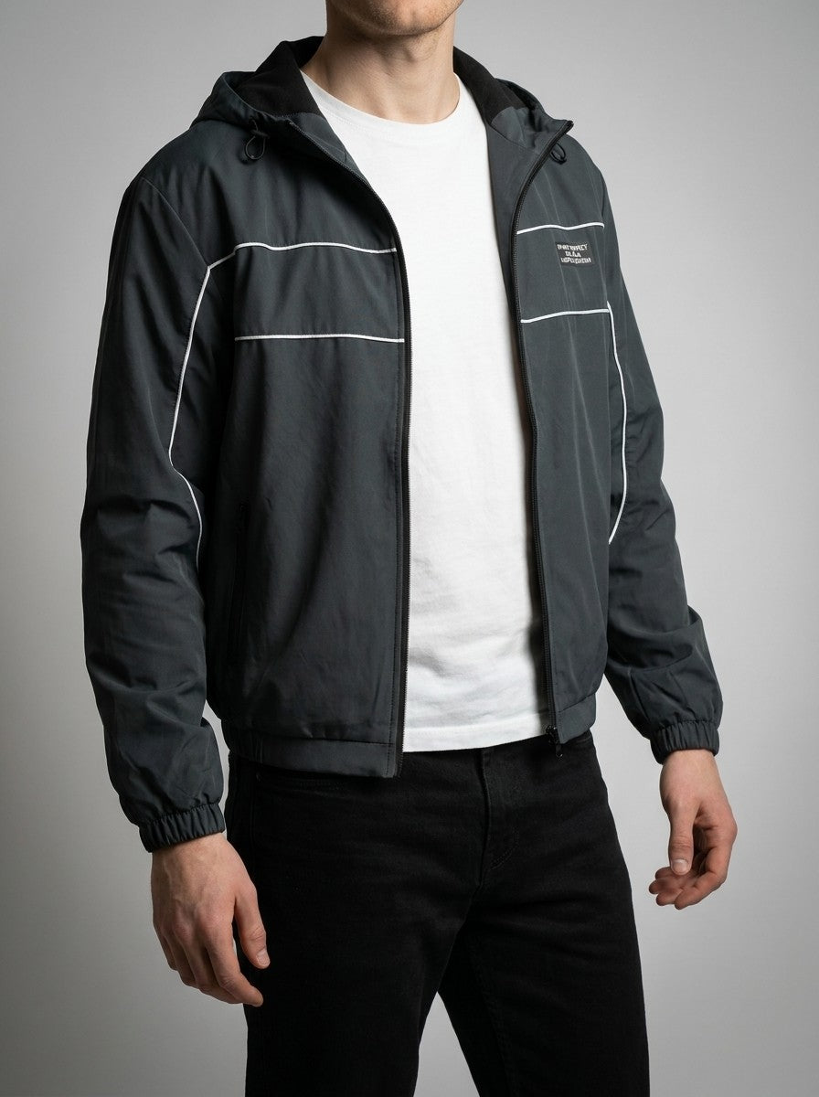 Men's Autumn Relaxed Fit Hooded Windbreaker with Contrast Piping
