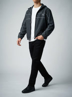 Men's Autumn Relaxed Fit Hooded Windbreaker with Contrast Piping