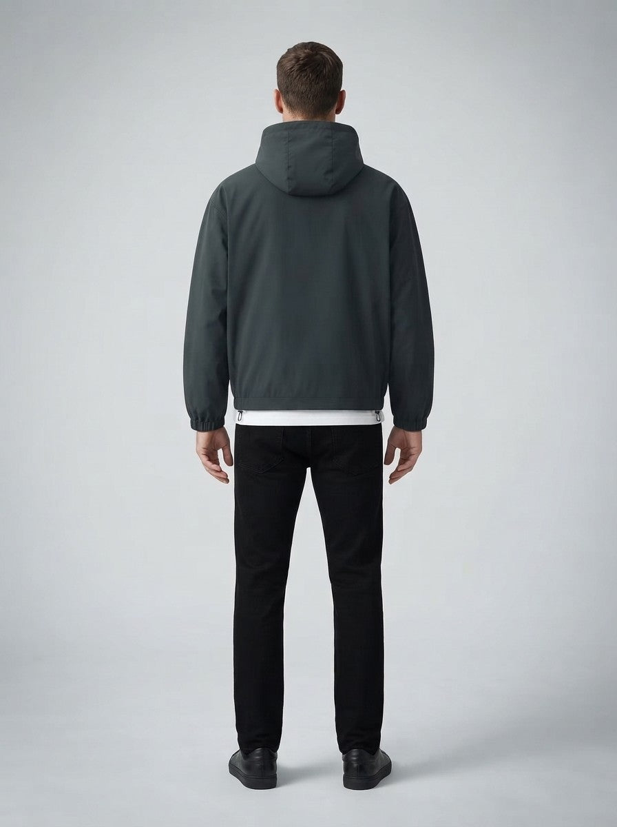 Men's Autumn Relaxed Fit Hooded Windbreaker with Contrast Piping