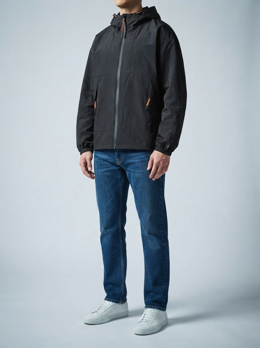 Men's Autumn Relaxed Fit Hooded Windproof Jacket with Zip Pockets