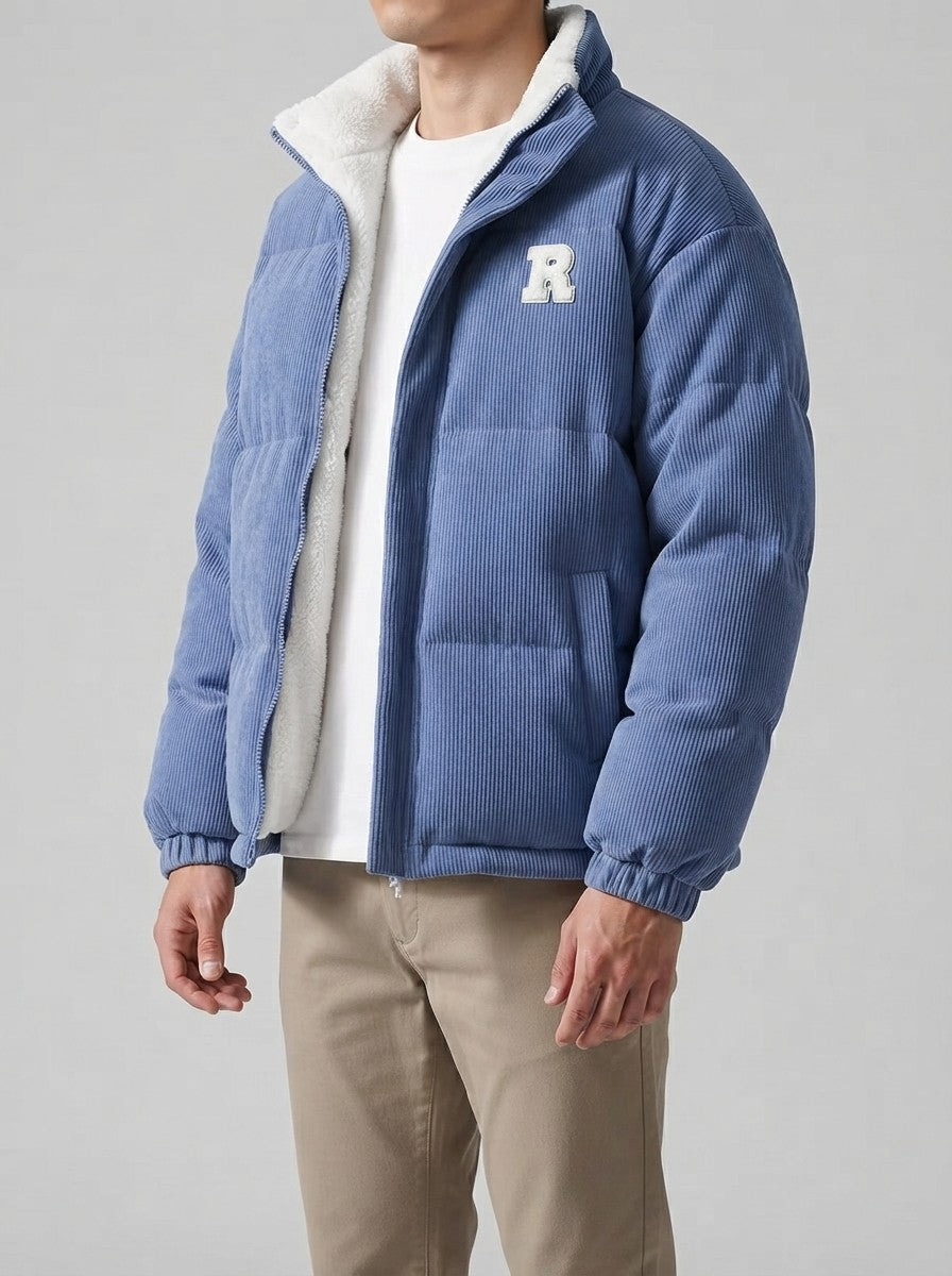 Men's Autumn Reversible Corduroy Puffer Jacket with Borg Lining