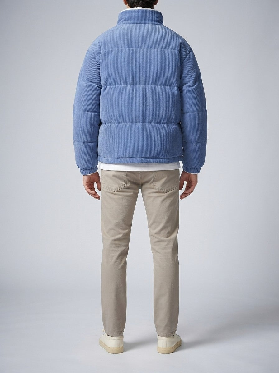 Men's Autumn Reversible Corduroy Puffer Jacket with Borg Lining