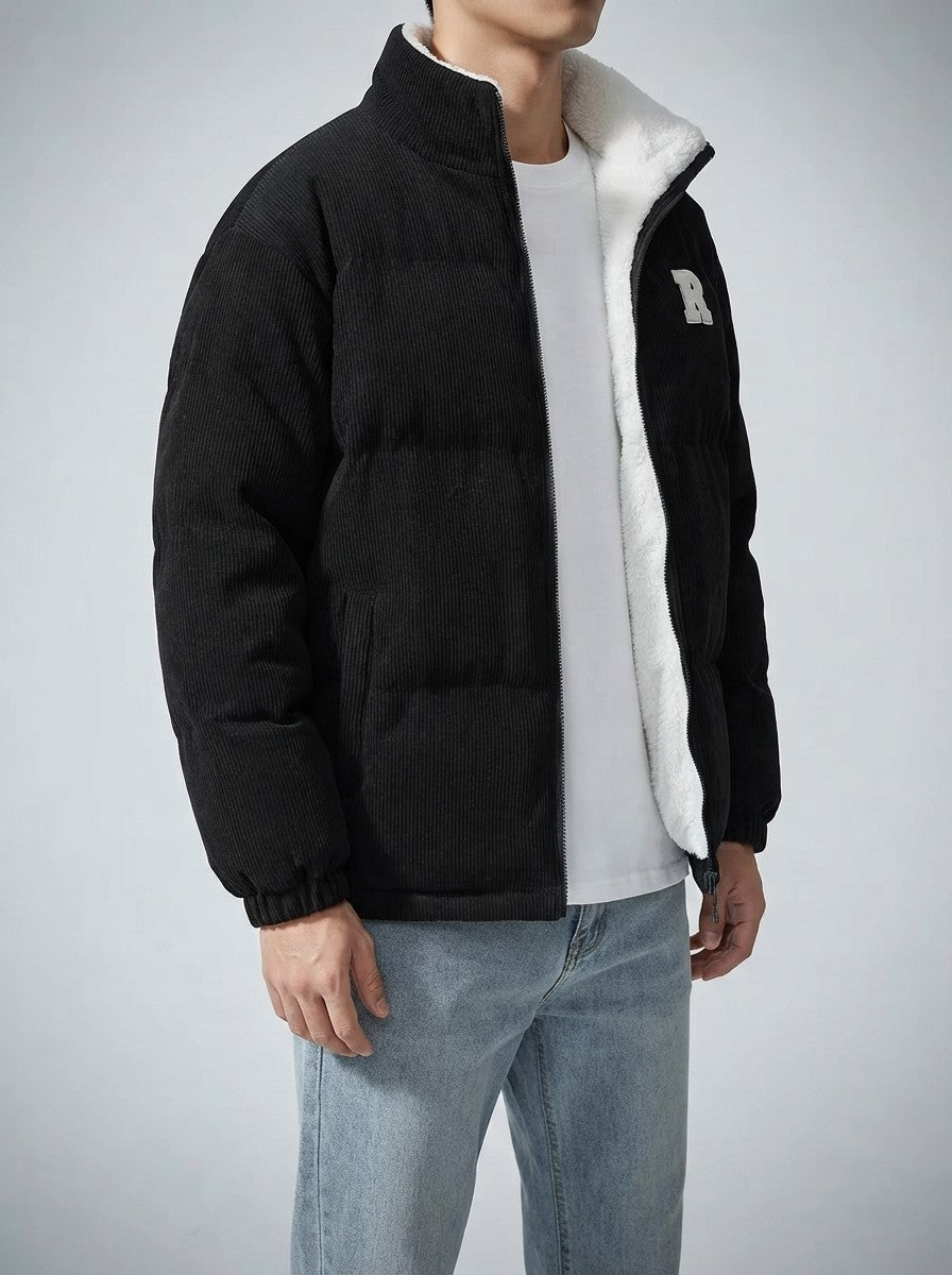 Men's Autumn Reversible Corduroy Puffer Jacket with Borg Lining