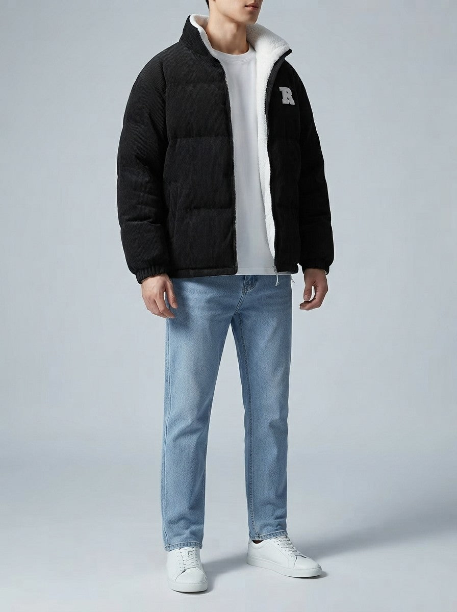 Men's Autumn Reversible Corduroy Puffer Jacket with Borg Lining