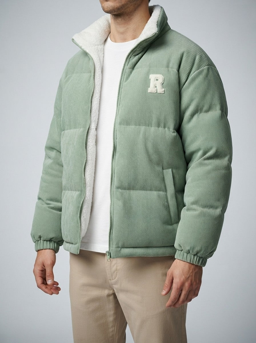 Men's Autumn Reversible Corduroy Puffer Jacket with Borg Lining