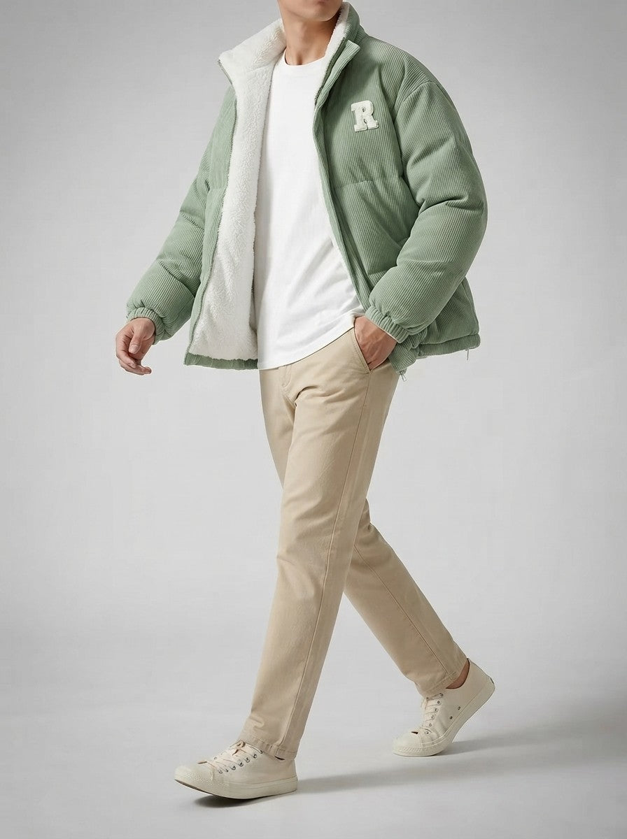 Men's Autumn Reversible Corduroy Puffer Jacket with Borg Lining