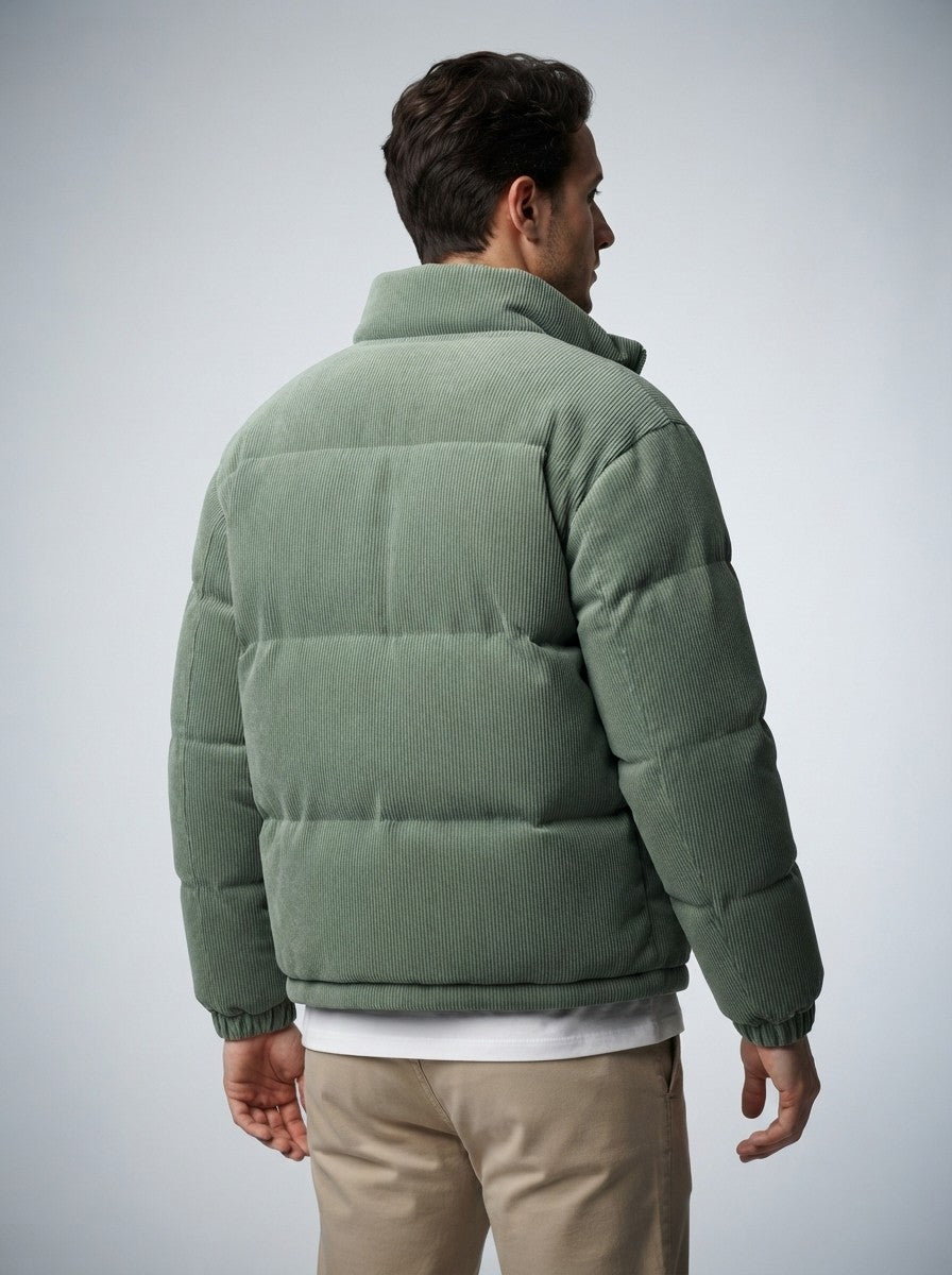 Men's Autumn Reversible Corduroy Puffer Jacket with Borg Lining