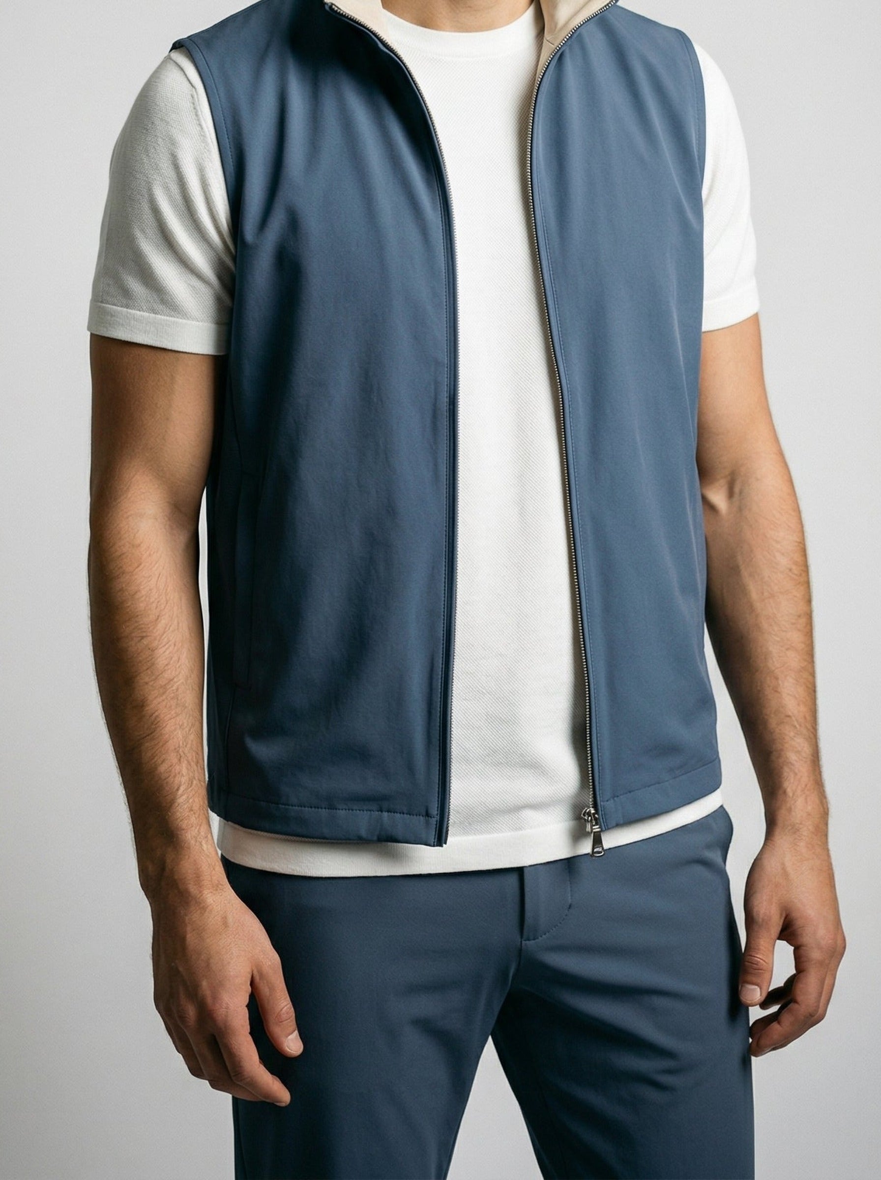Men's Autumn Reversible Gilet and Slim Trousers Two-Piece Set
