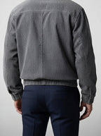 Men's Autumn Ribbed Bomber Jacket with Leather Collar