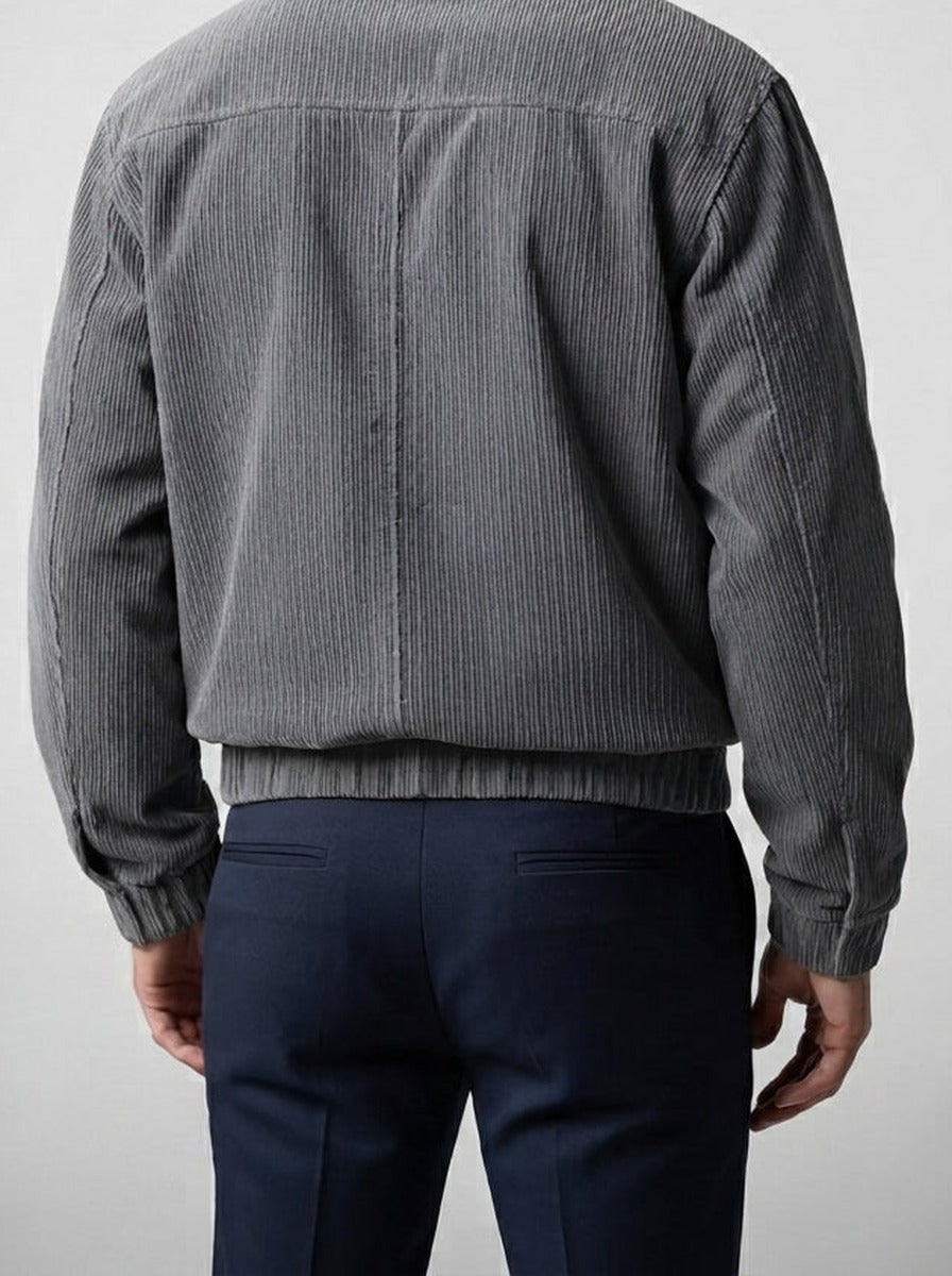 Men's Autumn Ribbed Bomber Jacket with Leather Collar