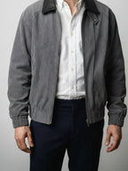 Men's Autumn Ribbed Bomber Jacket with Leather Collar