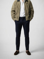 Men's Autumn Ribbed Bomber Jacket with Leather Collar