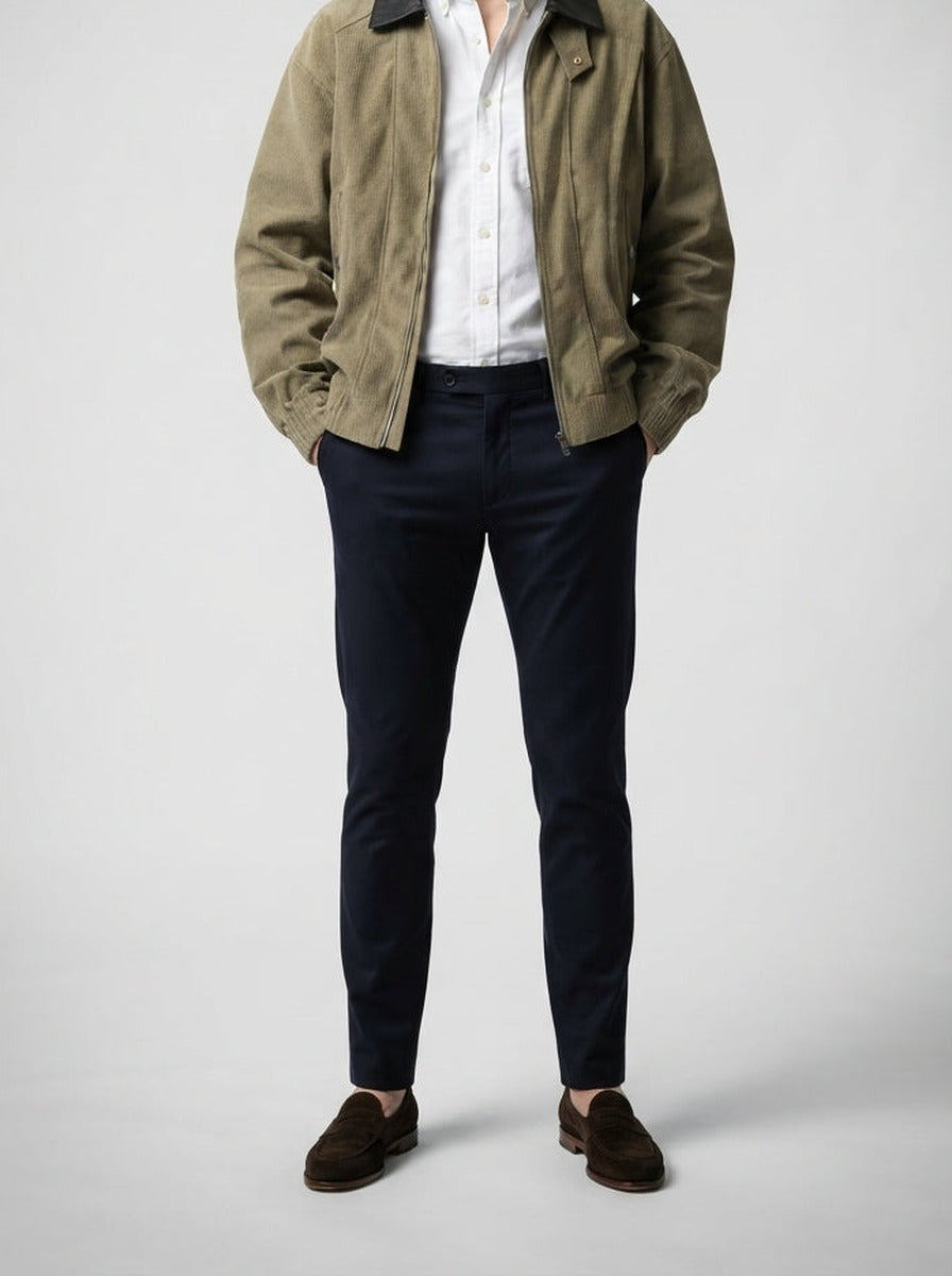 Men's Autumn Ribbed Bomber Jacket with Leather Collar