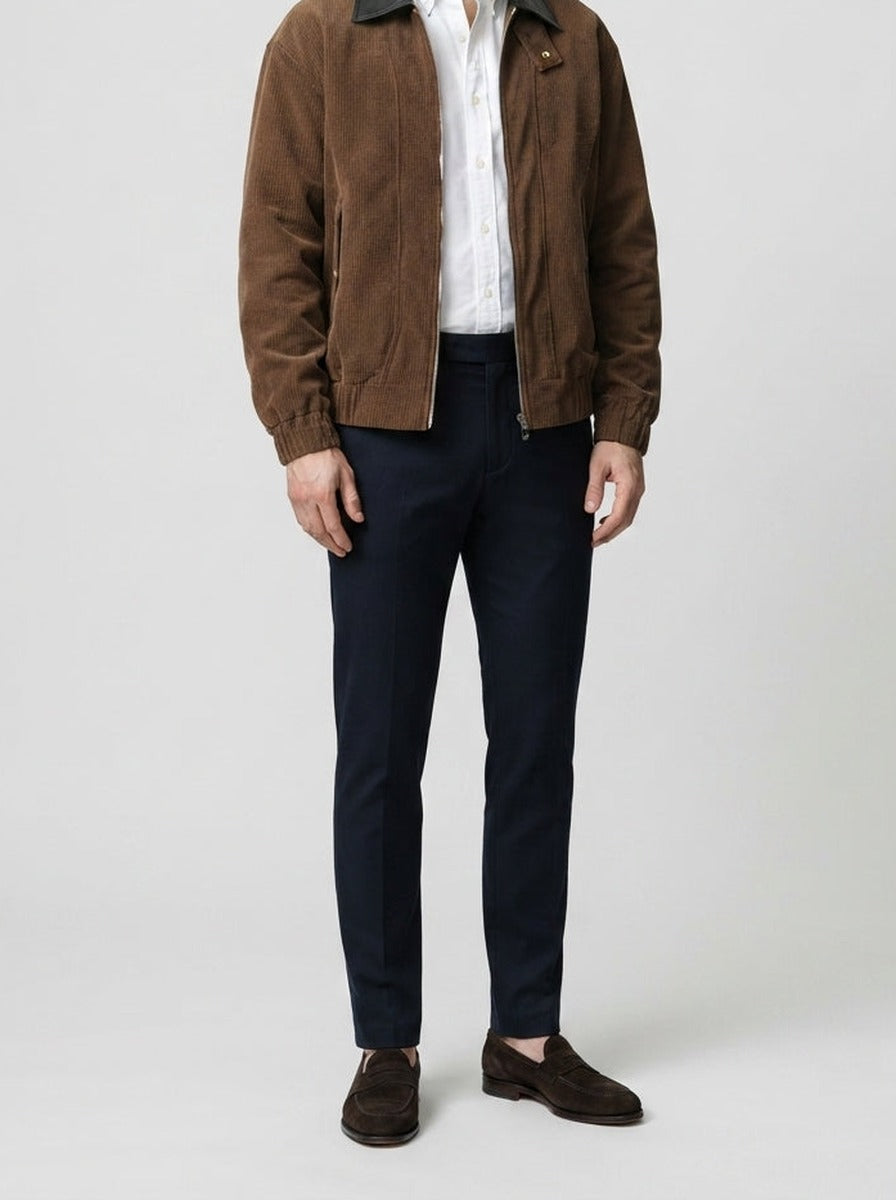 Men's Autumn Ribbed Bomber Jacket with Leather Collar