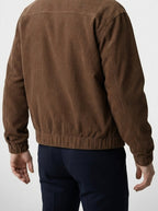 Men's Autumn Ribbed Bomber Jacket with Leather Collar