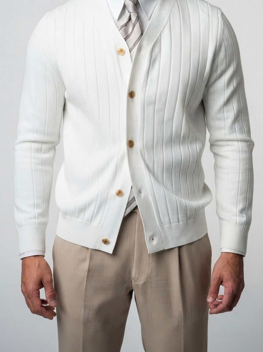 Men's Autumn Ribbed Button Cardigan with V-Neck