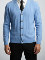 Men's Autumn Ribbed Button Cardigan with V-Neck