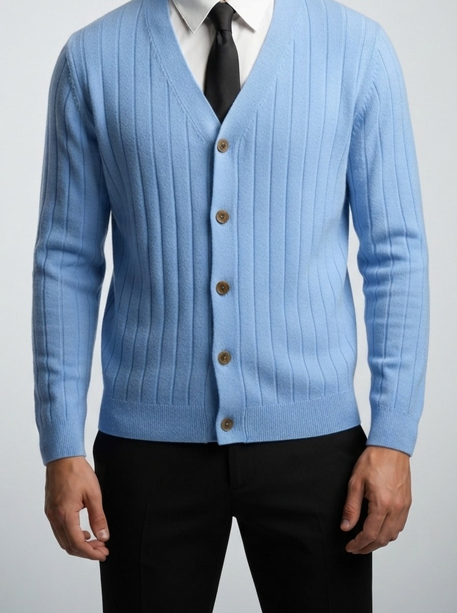 Men's Autumn Ribbed Button Cardigan with V-Neck