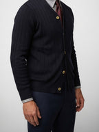 Men's Autumn Ribbed Button Cardigan with V-Neck