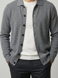 Men's Autumn Ribbed Collared Cardigan with Button Front