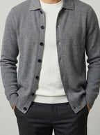 Men's Autumn Ribbed Collared Cardigan with Button Front