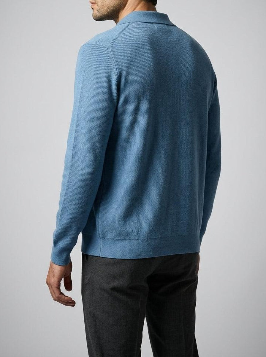 Men's Autumn Ribbed Collared Cardigan with Button Front