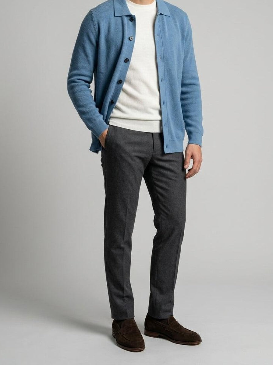 Men's Autumn Ribbed Collared Cardigan with Button Front