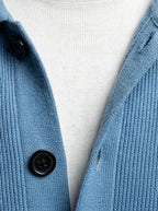 Men's Autumn Ribbed Collared Cardigan with Button Front