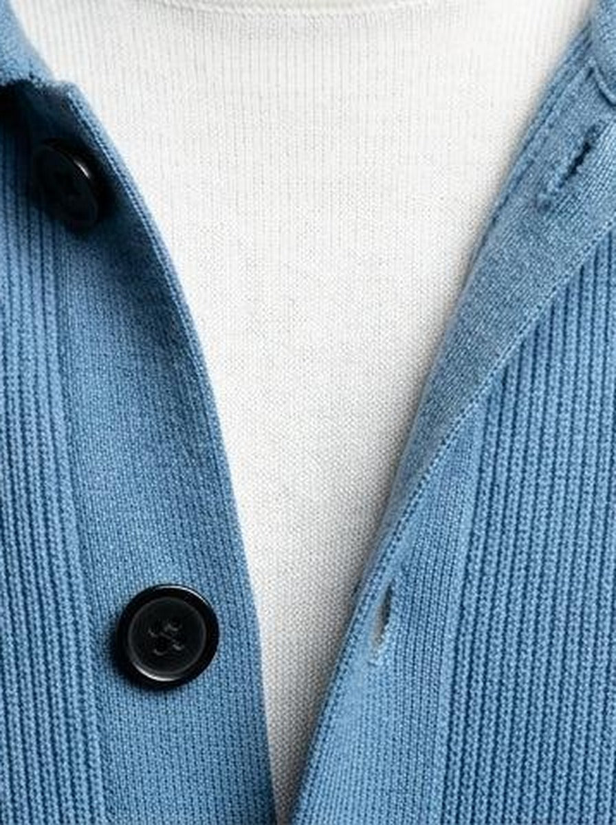 Men's Autumn Ribbed Collared Cardigan with Button Front