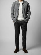 Men's Autumn Ribbed Collared Cardigan with Button Front