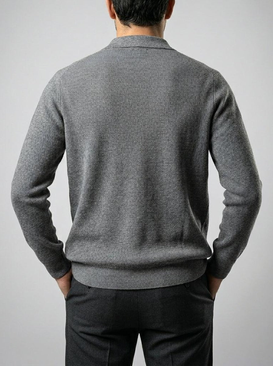 Men's Autumn Ribbed Collared Cardigan with Button Front