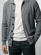 Men's Autumn Ribbed Collared Cardigan with Button Front