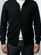 Men's Autumn Ribbed Collared Cardigan with Button Front