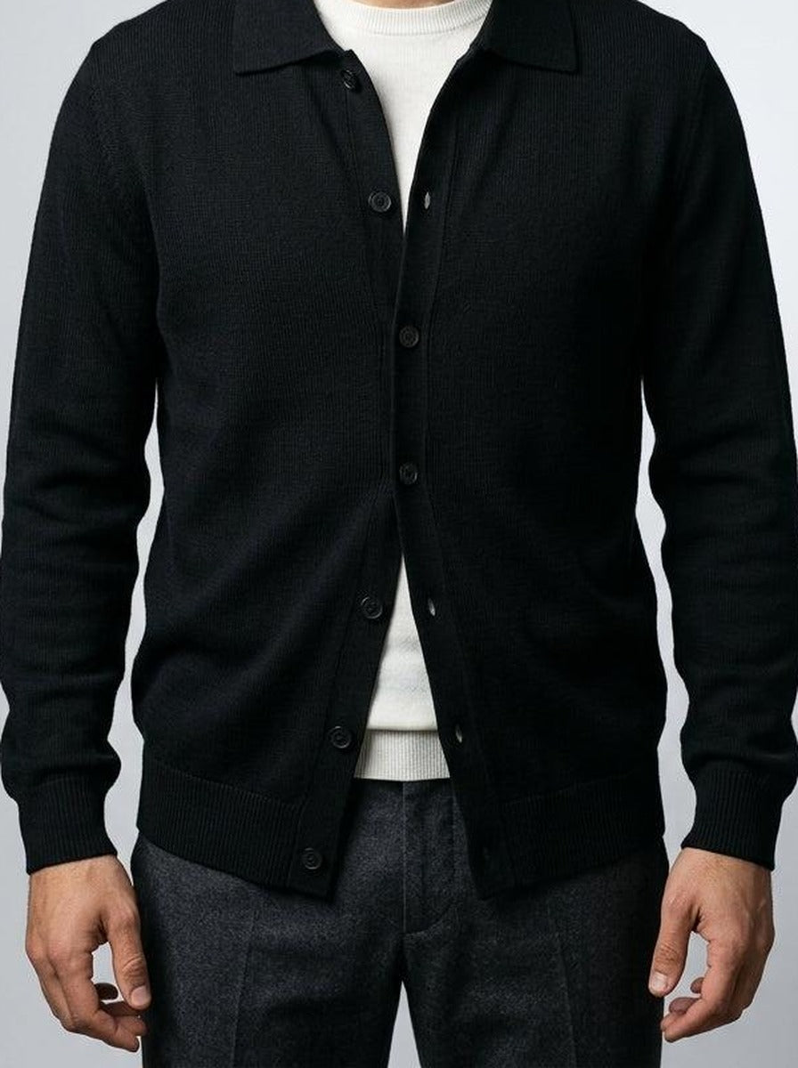 Men's Autumn Ribbed Collared Cardigan with Button Front