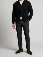 Men's Autumn Ribbed Collared Cardigan with Button Front