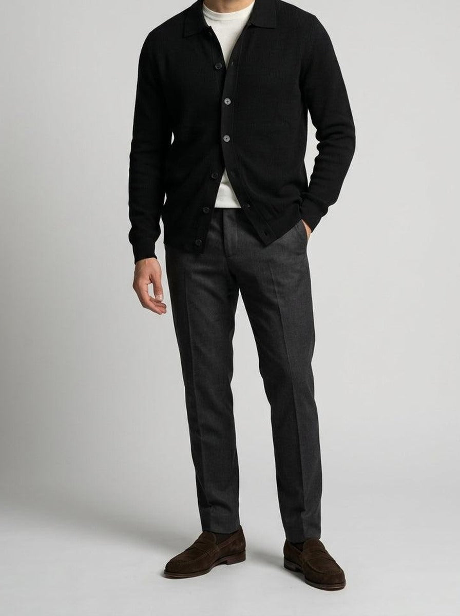 Men's Autumn Ribbed Collared Cardigan with Button Front