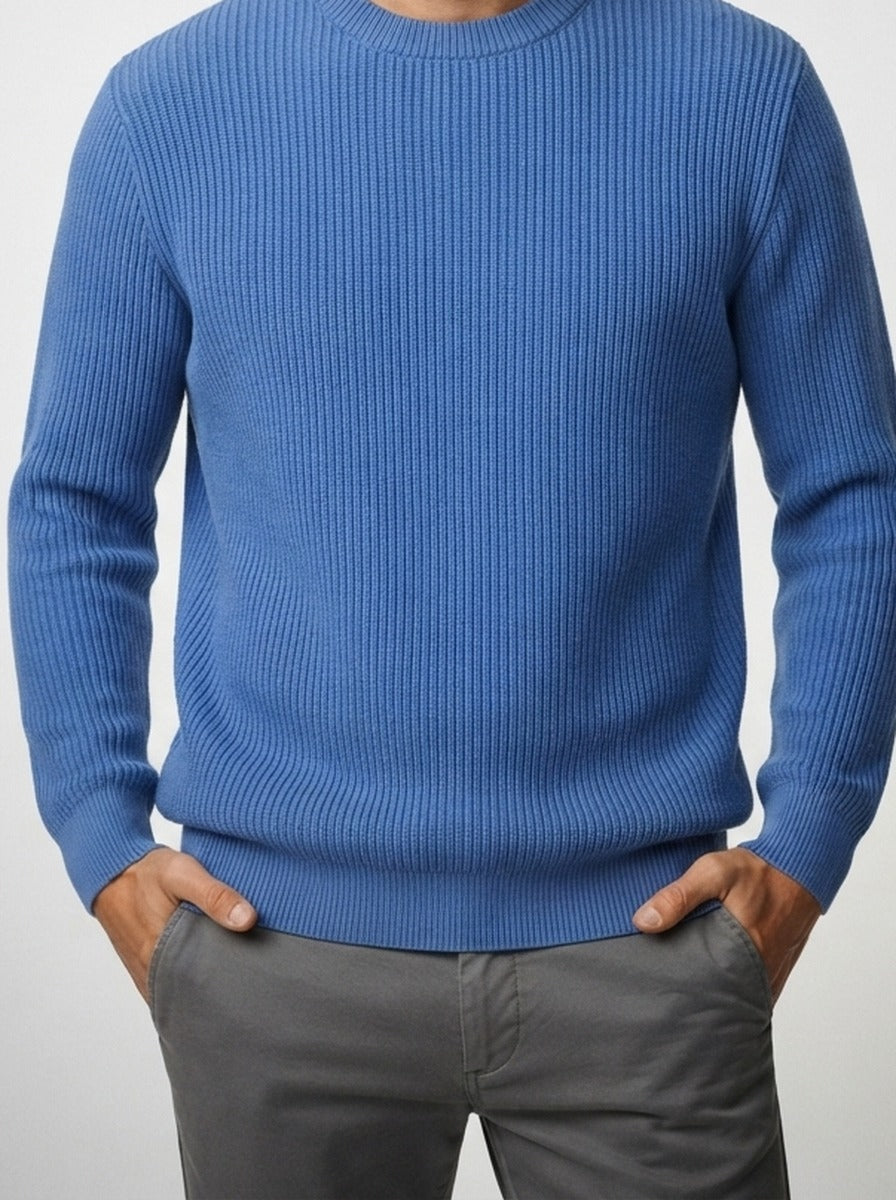 Men's Autumn Ribbed Jumper with Crew Neck